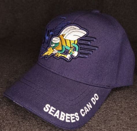 U S Navy Seabees Veteran Military Ball Cap Blue Can Do Strap Hat Usa