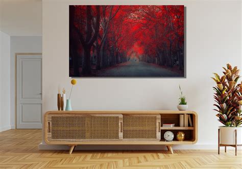 Beautiful Red Tree Park Ready To Hang Canvasleaves Forest Canvas Wall