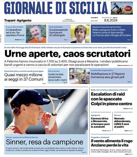 Prima Pagina Giornale Di Sicilia Urne Aperte Caos Scrutatori