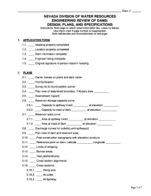 Fillable Online Water Nv Dam Design Checklist Nevada Division Of