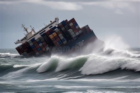 Barco De Carga Naufragado Con Conateros En El Mar Tormentoso Con