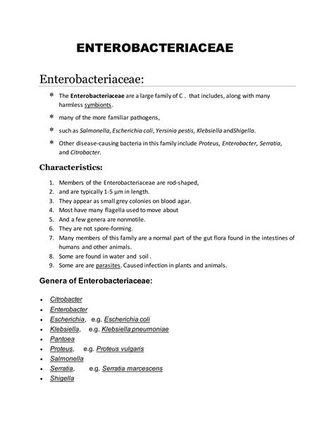 Enterobacteriaceae Enterobacter And Their Biochemical Test PDF