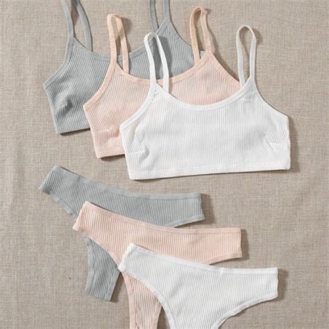 Conjunto De Lingerie Canelado Top Calcinha De Algod O Sem Bojo V Rias Cores Shopee Brasil