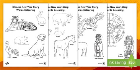 Chinese New Year Story Words Colouring Sheet Teacher Made