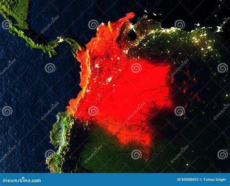 Colombia In Red From Space At Night Stock Illustration Illustration