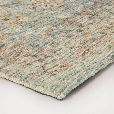 Ledges Digital Floral Print Distressed Persian Rug Green Threshold