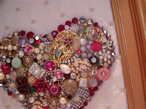 Vintage Rhinestone Jewelry Heart Collage In Vintage Golden Etsy