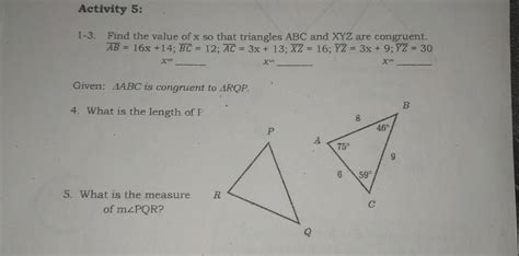 Solved Activity 5 1 3 Find The Value Of X SO That Triangles ABC And