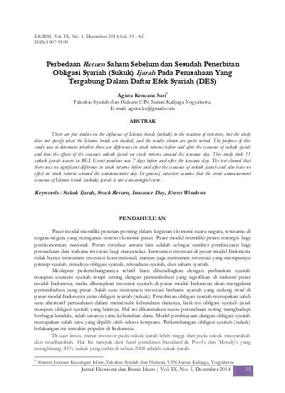 Perbedaan Return Saham Sebelum Dan Sesudah Penerbitan Obligasi Syariah