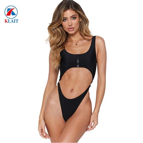 Sexy Front Zipper Sport Style Brazilian One Piece Soild Bikini For Women Swimsuit And Swim