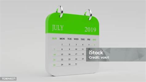 Green July Calendar 2019 On White Background Stock Photo Download