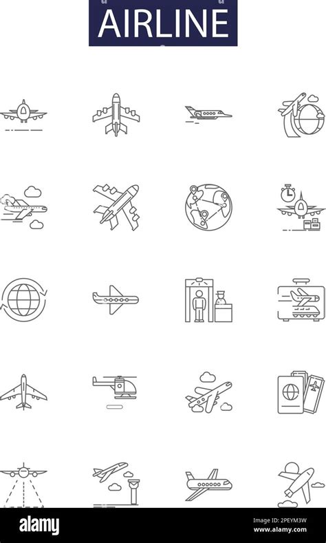 Airline Line Vector Icons And Signs Flights Airfare Jets Pilots