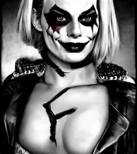 A Realism Drawing Of Margot Robbie As Harley Quinn Stable Diffusion