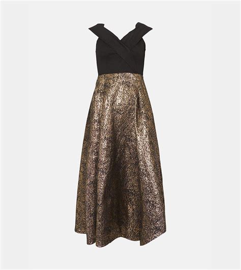 Buy Coast Bardot Cross Front Metallic Jacquard Skirt Midi Dress In