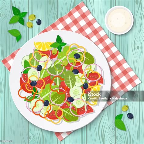 Semangkuk Salad Sayuran Konsep Makanan Sehat Ilustrasi Stok Unduh