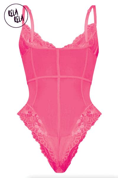 Underwired Floral Lace Detailed Bodysuit In Hot Pink Rela Rela