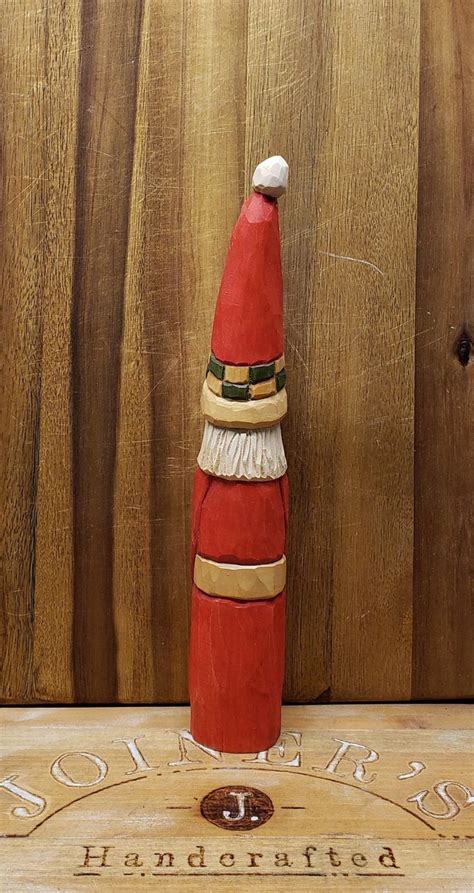 Tall Wooden Santa Carving In An Antiqued Decorative Red Robe Etsy