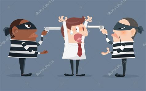 Cartoon Illustration Of A Robber Holding A Gun Stock Vector By