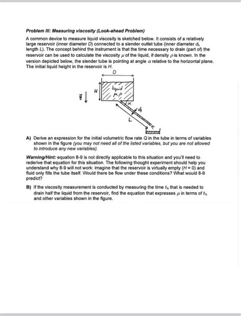 Solved Problem Iii Measuring Viscosity Look Ahead Problem