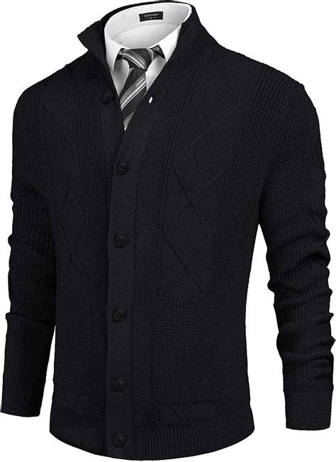 Coofandy Mens Cardigan Sweater Casual Stand Collar Button Down Knitted Office Cardigan With