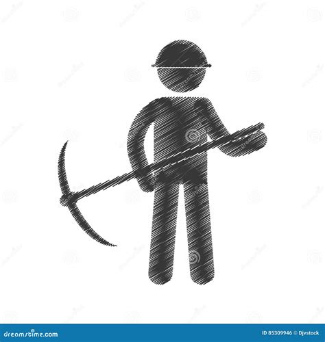 Drawing Mining Worker Helmet Push Figure Pictogram Royalty Free