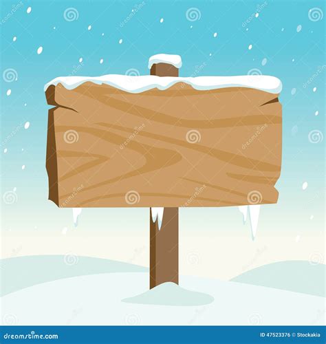 Blank Wooden Sign In The Snow Vector Illustration Stock Vector