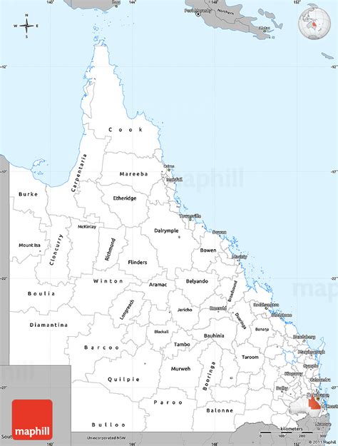 Gray Simple Map Of Queensland