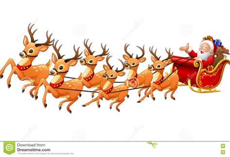 Santa Claus Rides Reindeer Sleigh On Christmas Stock Vector