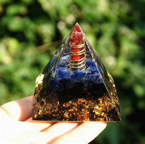 Handmade 60mm Orgone Pyramid Crystal Pillar Blue Quartz Obsidian