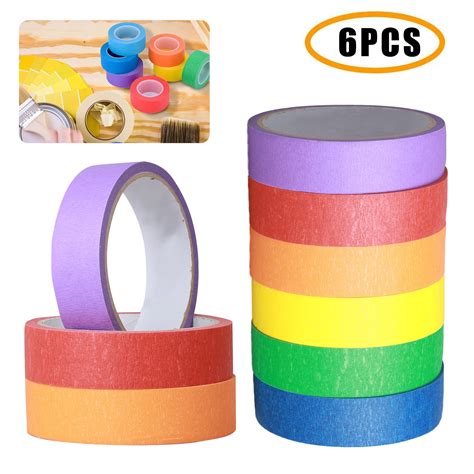 Colored Masking Tape, 6 Pcs Colored Painters Tape with Rainbow Colors for Kids Craft Art ...