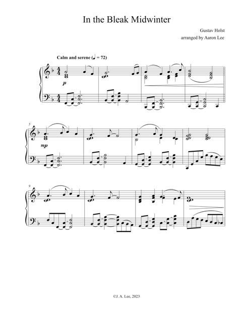 In The Bleak Midwinter For Intermediate Solo Piano Arr Aaron Lee