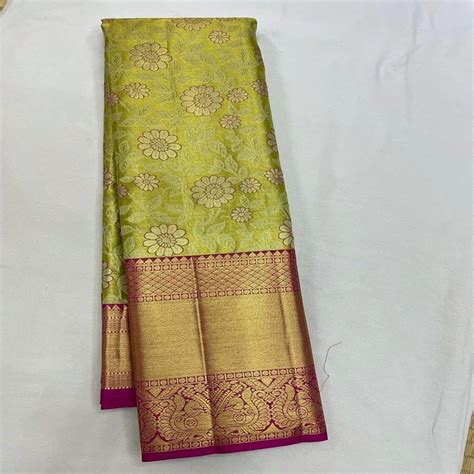 Party Wear Printed Green Zari Work Meenakari Brocade Silk Saree 6 3 M