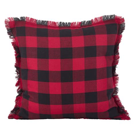 Saro Lifestyle Fringed Buffalo Plaid Design Cotton Throw Pillow With