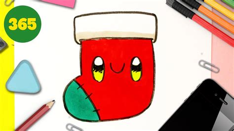 COMMENT DESSINER UNE CHAUSSETTE DE NOËL KAWAII Dessins kawaii facile