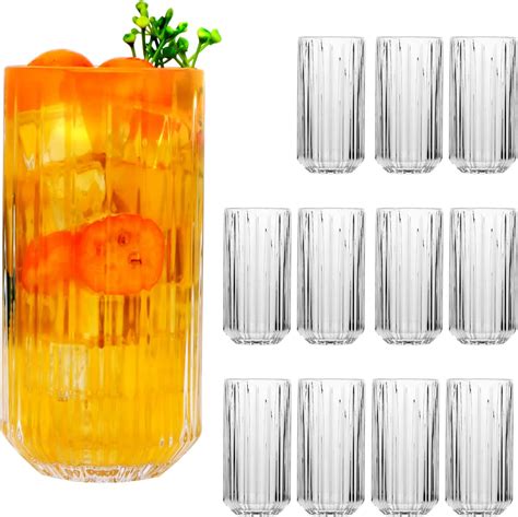 Wookgreat Drinking Glasses 16oz Origami Style Glass Cups With Straw 8 Pcs