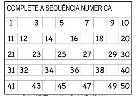 Pedagogas da paz Atividade Sequência numérica 1º ano completar