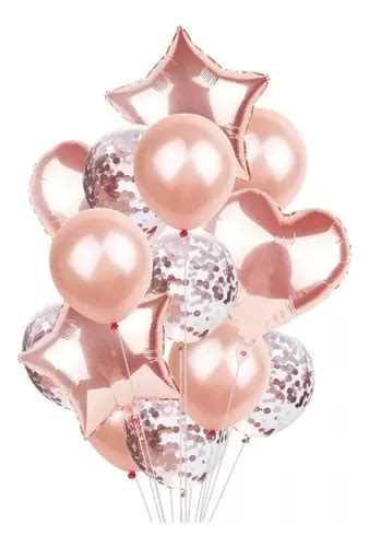 Kit Buque Balão Metalizado 14 Peças Bexiga Festa Rose Gold MercadoLivre