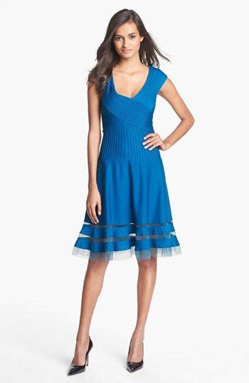 Tadashi Shoji V Neck Tulle Trim Fit And Flare Dress Nordstrom Fit Flare