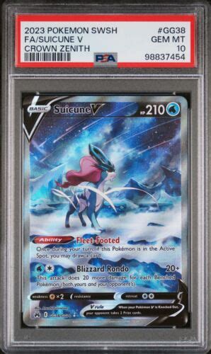 Psa Gem Mint Suicune V Crown Zenith Galarian Gallery Gg Gg