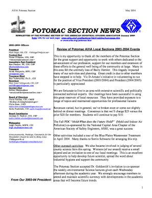 Fillable Online Aiha NEWSLETTER OF THE POTOMAC SECTION OF THE AMERICAN