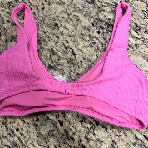 Aerie Swim Nwt Aerie Swim Pink Tropics Crinkle Bikini V Scoop Plunge High Rise Cheeky Xl