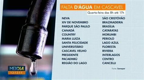 Mais De Bairros De Cascavel Podem Ficar Sem Gua Na Quarta Feira