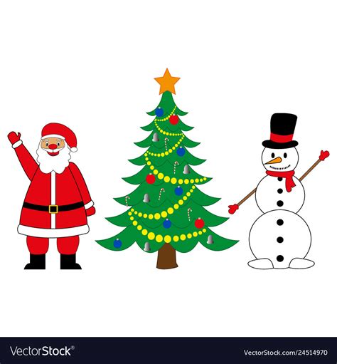 Snowman and santa claus with christmas tree Vector Image