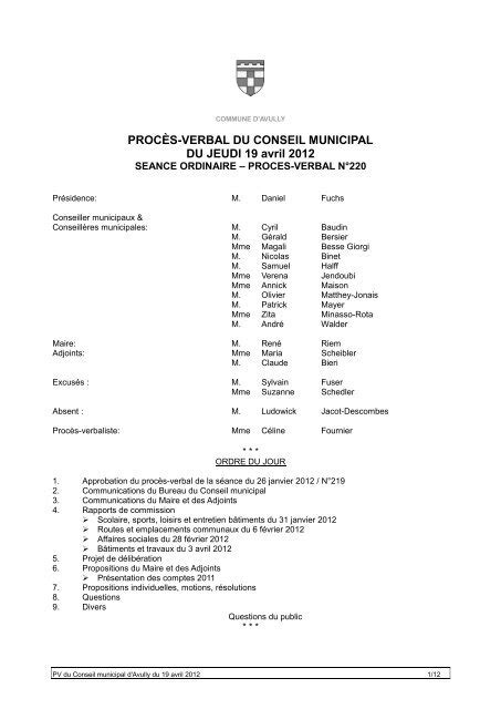 Conseil Municipal N 1 du 27 janvier 2012 Délibération n 42