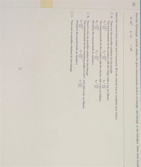 Solved Solve the SSA triangle indicate whether the given | Chegg.com