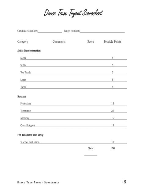 Dance Audition Score Sheet Template - Fill Online, Printable, Fillable ...