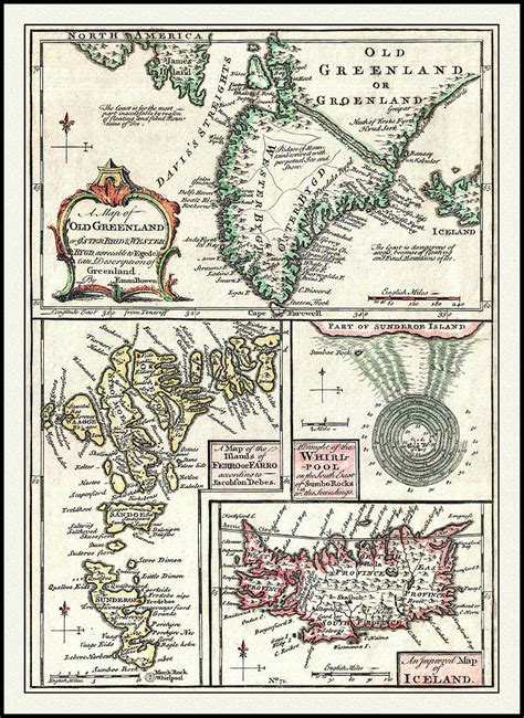 Greenland Iceland And The Faroe Islands Vintage Map 1747 Photograph By