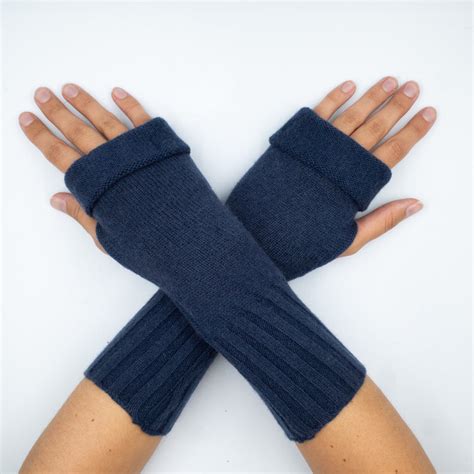 Naval Blue Heavy Knit Cashmere Fingerless Gloves Nearly New Cashmere Co