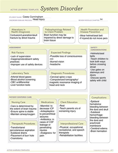 Head Injury Ati Template Active Learning Templates Therapeutic