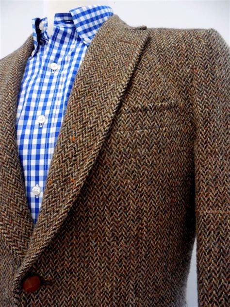 Harris Tweed Blazer Brown Herringbone Wool Vintage Mens Two Button Sz 42 Jacket Look Homme